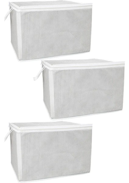 (3 Adet) Alas Gri Çizgili Fermuarlı Mini Boy Hurç Yastık-Kazak-Kıyafet Düzenleyici 45*40*30 cm