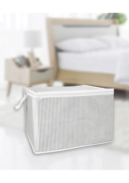 (3 Adet) Alas Gri Çizgili Fermuarlı Mini Boy Hurç Yastık-Kazak-Kıyafet Düzenleyici 45*40*30 cm modelleri