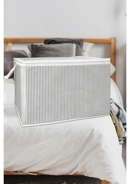 (3 Adet) Alas Gri Çizgili Fermuarlı Mini Boy Hurç Yastık-Kazak-Kıyafet Düzenleyici 45*40*30 cm fırsatları