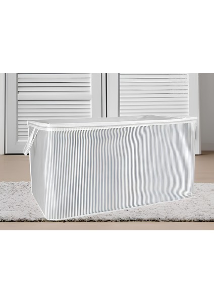 Alas Gri Çizgili Fermuarlı Maxi Boy Hurç Yastık-Yorgan-Kıyafet Düzenleyici 75*40*40 cm modelleri