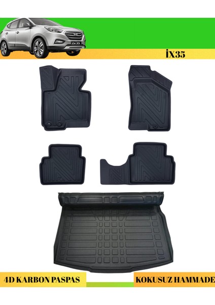 Hyundai İX35 2010-2015 Araca Özel Üretim 4d Havuzlu Karbon Paspas Takımı + 3D Bagaj Havuzu