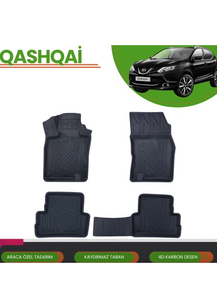 Nissan Qashqai 2014-2020 Araca Özel 4d Havuzlu Paspas Takımı (Karbon)