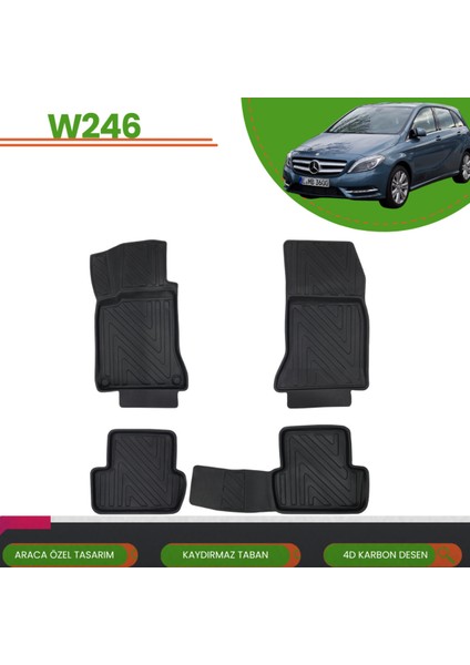 Mercedes B Serisi W246 2011-2018 Araca Özel 4d Havuzlu Paspas Takımı (Karbon)