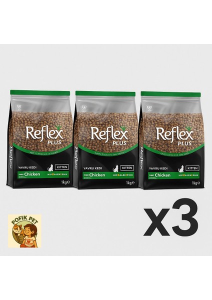 Plus Tavuklu Yavru Kedi Maması 3X1KG 3 Lü Fırsat Paketi (3 Kilo)