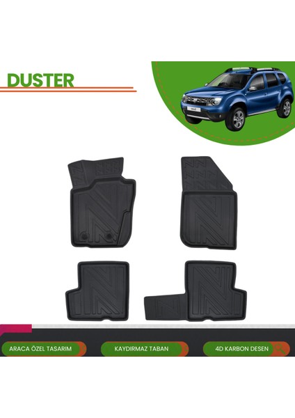 Dacia Duster 2010-2017 4x2 4d Araca Özel Havuzlu Paspas Takımı (Karbon)
