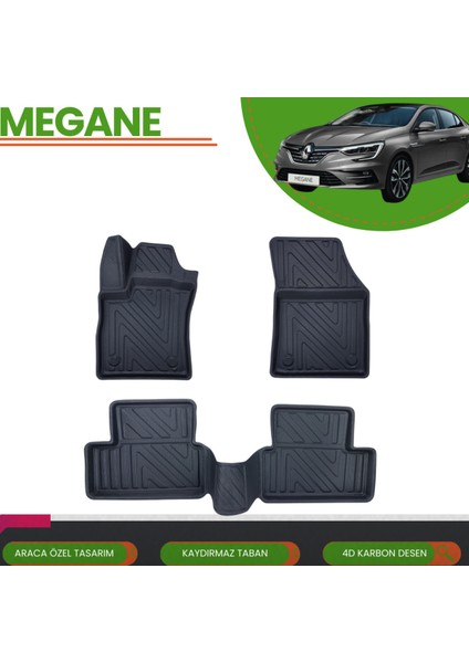 Renault Megane 4 2016+ Araca Özel 4d Havuzlu Paspas Takımı (Karbon)