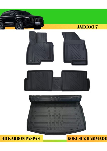 Jaecoo 7 2024+ Araca Özel Üretim 4d Havuzlu Karbon Paspas Takımı + 3D Bagaj Havuzu