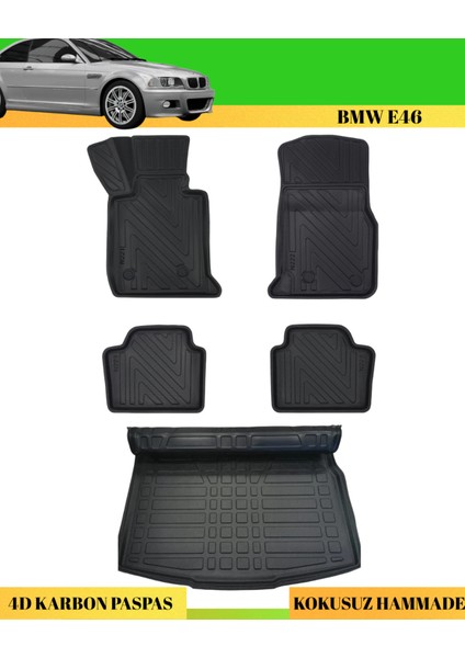 Bmw E46 Araca Özel Üretim 4d Havuzlu Karbon Paspas Takımı + 3D Bagaj Havuzu