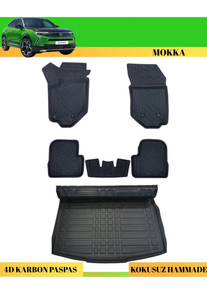Opel Mokka 2021+ Araca Özel Üretim 4d Havuzlu Karbon Paspas Takımı + 3D Bagaj Havuzu