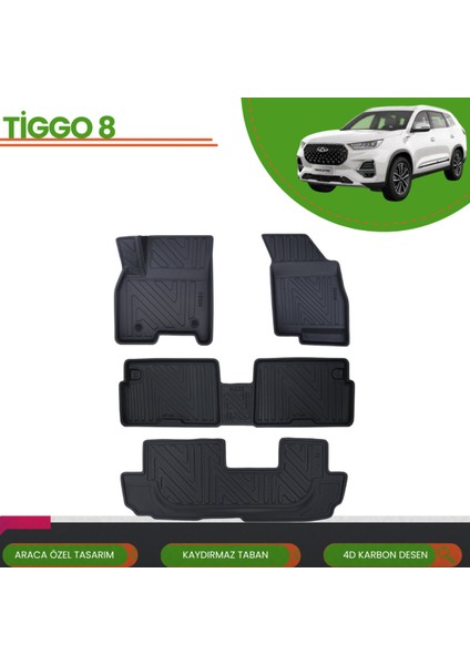 Chery Tiggo 8 Pro 7koltuk 4d Araca Özel Havuzlu Paspas Takımı (Karbon)