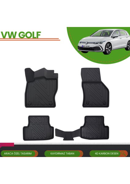 Volkswagen Golf 8 2019+ Manuel Araca Özel Üretim 4d Havuzlu Paspas Takımı (Karbon)