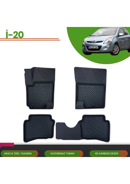 Hyundai I20 2008-2014 4d Araca Özel Havuzlu Paspas Takımı (Karbon)