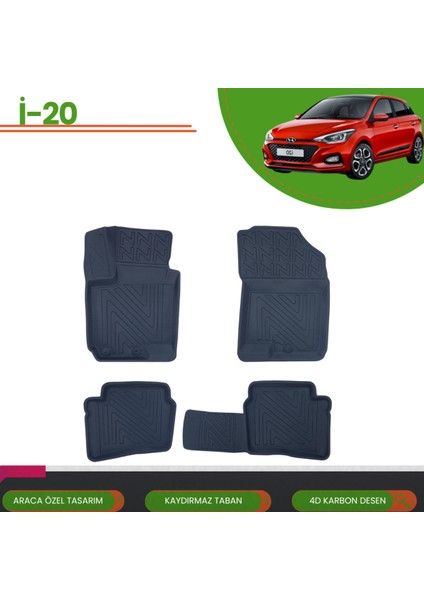 Hyundai I-20 2015-2020 4d Araca Özel Havuzlu Paspas Takımı (Karbon)