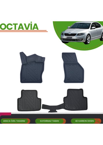 Skoda Octavia 2013-2018 Araca Özel 4d Havuzlu Paspas Takımı (Karbon)
