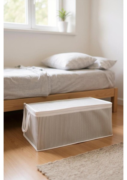 Alas Gri Çizgili Fermuarlı Hurç Yastık-Yorgan-Kıyafet Düzenleyici 64*45*22 cm modelleri