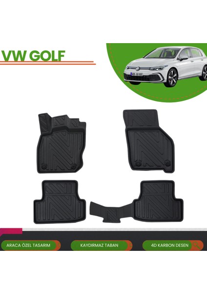 Volkswagen Golf 8 2019+ Otomatik Araca Özel Üretim 4d Havuzlu Paspas Takımı (Karbon)