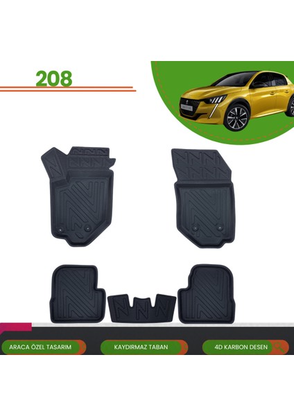 Peugeot 208 2019+ Araca Özel 4d Havuzlu Paspas Takımı (Karbon)