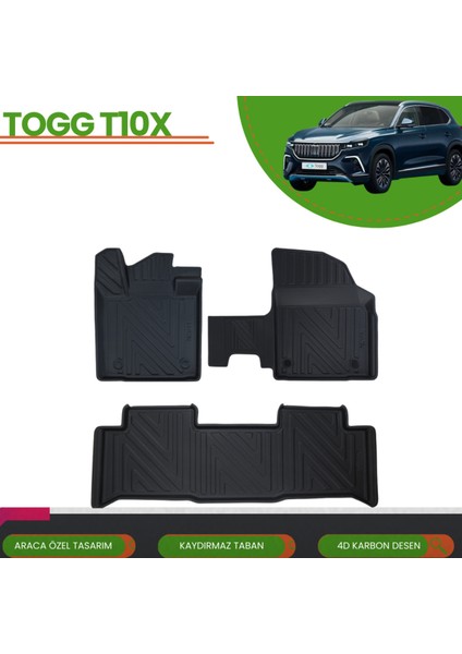 Togg T10X 2023+ Araca Özel 4d Havuzlu Paspas Takımı (Karbon)