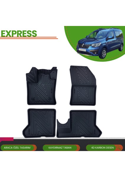 Renault Express 2021+ Araca Özel 4d Havuzlu Paspas Takımı (Karbon)