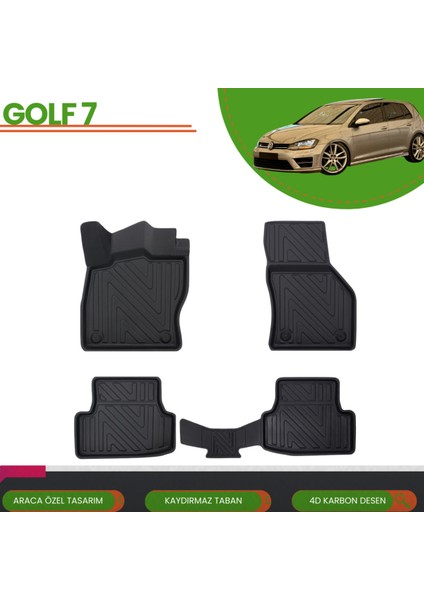 Volkswagen Golf 7 2012+ Araca Özel Üretim 4d Havuzlu Paspas Takımı (Karbon) modelleri