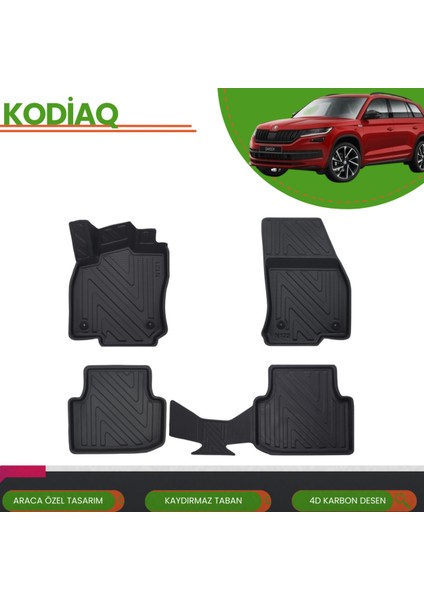 Skoda Kodiaq 2016-2023 Araca Özel Üretim 4d Havuzlu Paspas Takımı (Karbon)