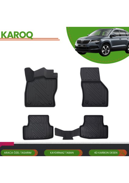 Skoda Karoq 2017+ Araca Özel Üretim 4d Havuzlu Paspas Takımı (Karbon)