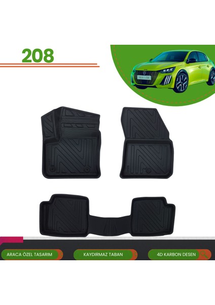 Peugeot 208 2022+ Elektirikli Araca Özel 4d Havuzlu Paspas Takımı (Karbon)