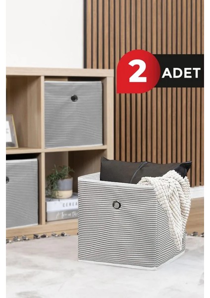 (2 Adet) Alas Raf Organizer Kutu Seti (30*30*30 Cm) Yeni Sezon Nano Teknoloji Su Geçirmez Kumaş Gri