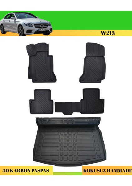 Mercedes W213 Araca Özel Üretim 4d Havuzlu Karbon Paspas Takımı + 3D Bagaj Havuzu