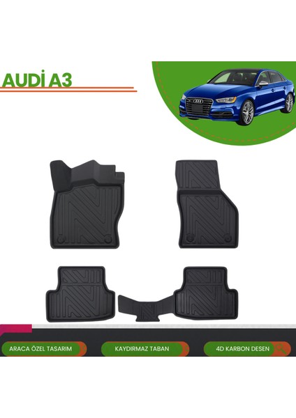 Audi A3 2013-2018 4d Araca Özel Havuzlu Paspas Takımı (Karbon)