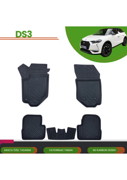 Citoren Ds3 Crossback 2018+ Araca Özel 4d Havuzlu Paspas Takımı (Karbon)