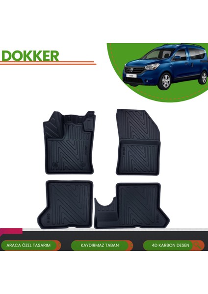 Dacia Dokker 2012+ Araca Özel 4d Havuzlu Paspas Takımı (Karbon)