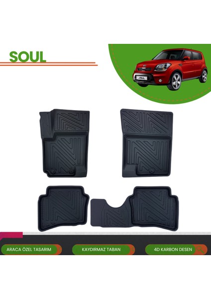 Kia Soul 2008-2012 4d Araca Özel Havuzlu Paspas Takımı (Karbon)