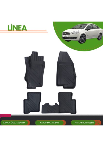 Fiat Linea 2007+ 4d Araca Özel Havuzlu Paspas Takımı (Karbon)