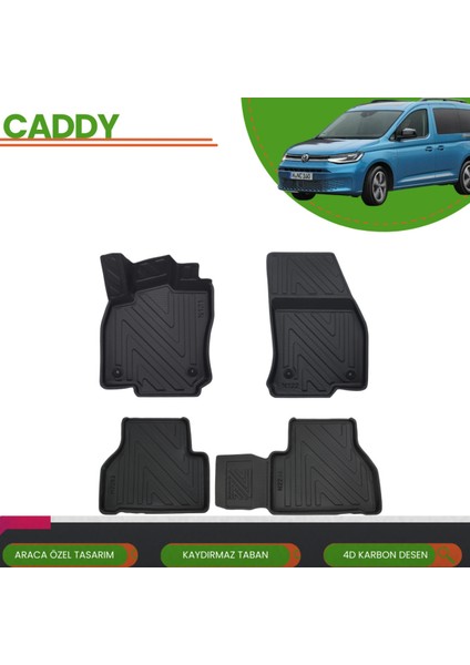 Volkswagen Caddy 2020+ Araca Özel Üretim 4d Havuzlu Paspas Takımı (Karbon)
