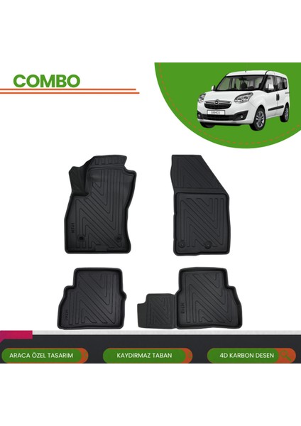 Opel Combo 2011-2018 4d Araca Özel Havuzlu Paspas Takımı (Karbon)