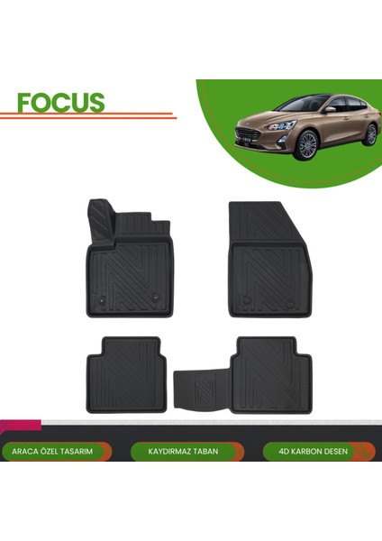 Ford Focus 4 2018+ 4d Araca Özel Havuzlu Paspas Takımı (Karbon)