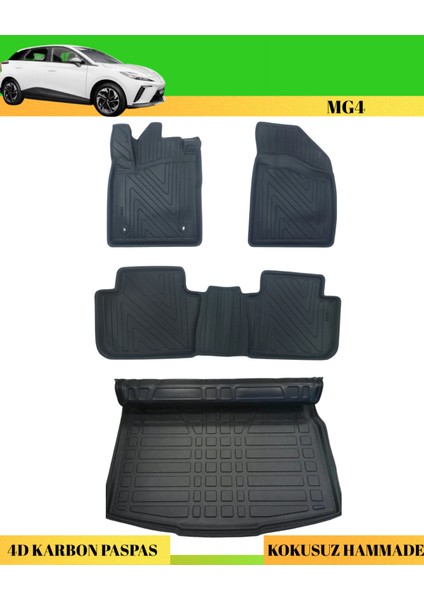 Mg4 2023+ Araca Özel Üretim 4d Havuzlu Karbon Paspas Takımı + 3D Bagaj Havuzu