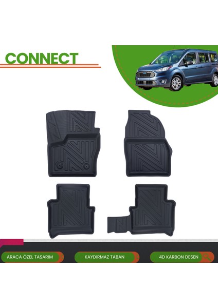 Ford Connect 2013-2022 4d Araca Özel Havuzlu Paspas Takımı (Karbon)