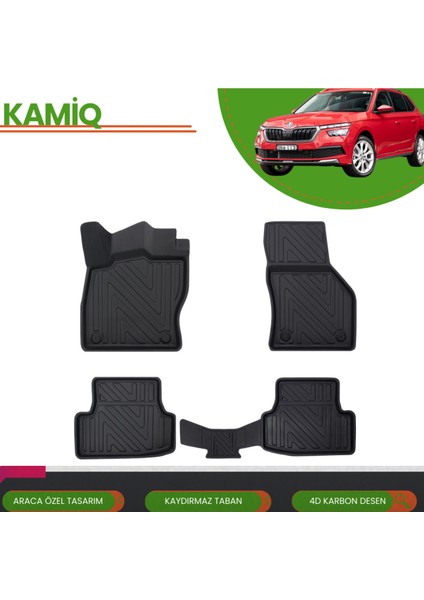 Skoda Kamiq 2019+ Araca Özel Üretim 4d Havuzlu Paspas Takımı (Karbon)
