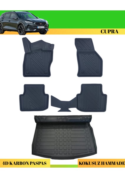 Cupra Formentor 2020-2023 Araca Özel Üretim 4d Havuzlu Karbon Paspas Takımı + 3D Bagaj Havuzu Alt