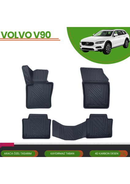 Volvo "V90" 2016+ Araca Özel Üretim 4d Havuzlu Paspas Takımı (Karbon)