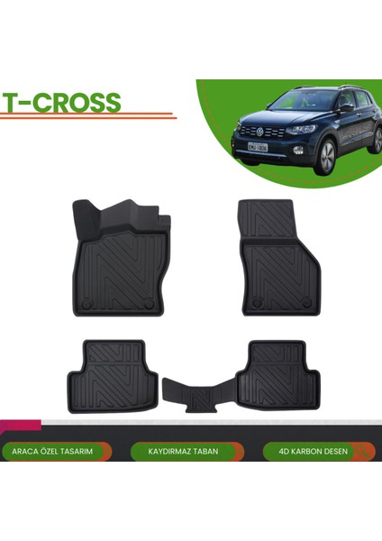 T-Cross 2019+ Araca Özel Üretim 4d Havuzlu Paspas Takımı (Karbon)