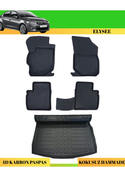 Citroen C-Elysee Araca Özel Üretim 4d Havuzlu Karbon Paspas Takımı + 3D Bagaj Havuzu