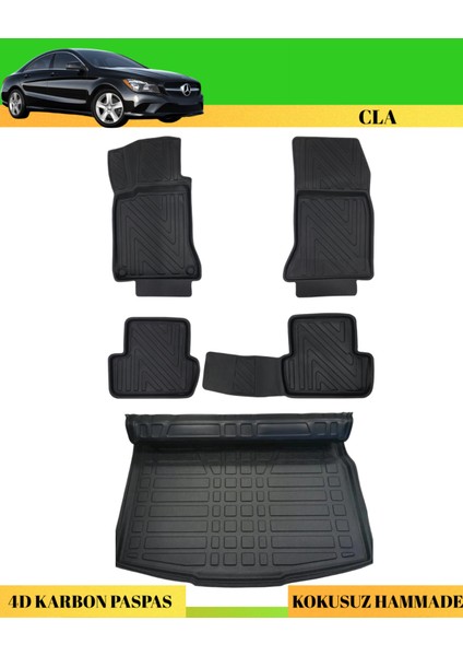 Mercedes Cla 2013-2018 Araca Özel Üretim 4d Havuzlu Karbon Paspas Takımı + 3D Bagaj Havuzu