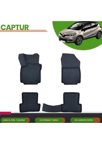 Renault Captur 2015+ Araca Özel 4d Havuzlu Paspas Takımı (Karbon)