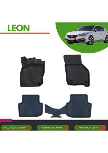Seat Leon 2022+ Araca Özel 4d Havuzlu Paspas Takımı (Karbon)