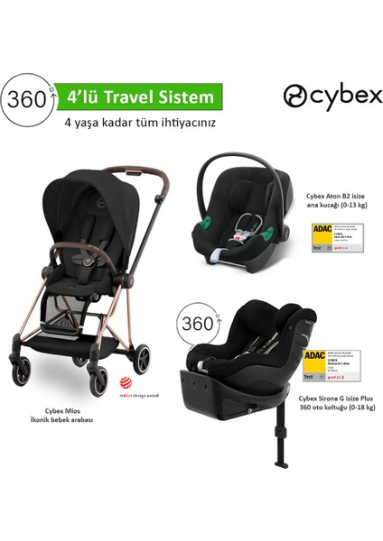 4 Lü Travel Sistem Indirimi Cybex Mios Rosegold + Aton B2 Isize + Sirona 360 G Isize Plus + Mios Adaptör