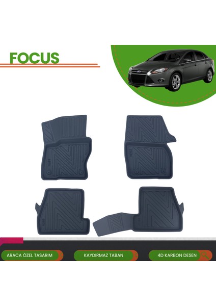 Ford Focus 3-3,5 2011-2018 4d Araca Özel Havuzlu Paspas Takımı (Karbon)
