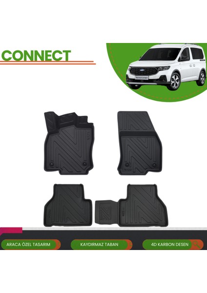 Ford Connect 2023+ Araca Özel Üretim 4d Havuzlu Paspas Takımı (Karbon)